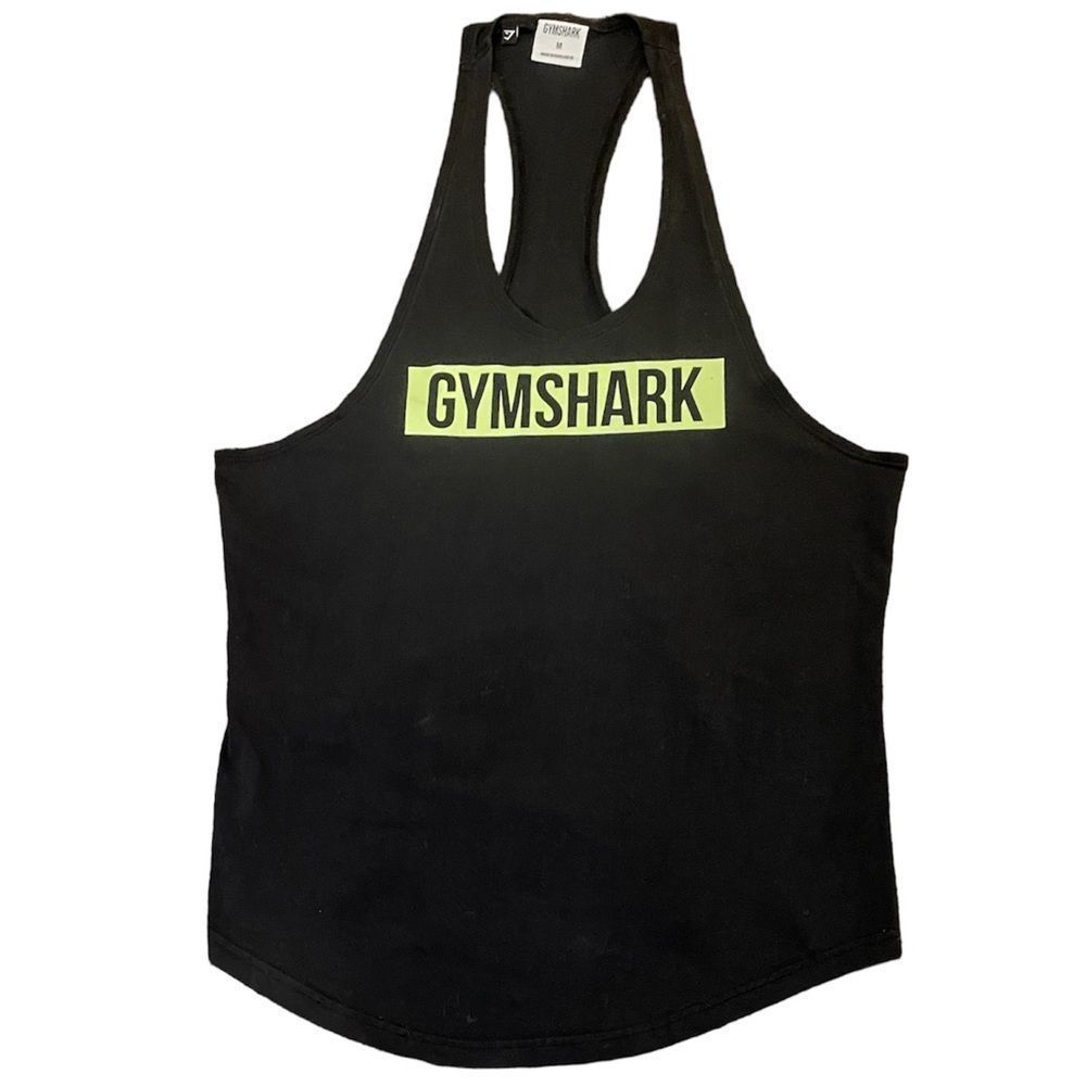 Gymshark Men's Black Block Stringer Tank Top Gym Muscle Shirt Size Medium